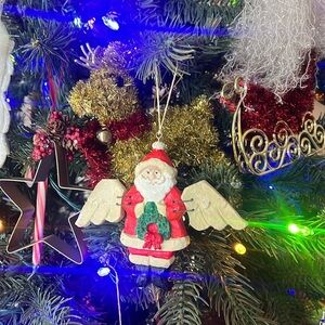 ❤️Rare Vintage 1972 Wood Santa Christmas Ornament Wings Christmas Ornament